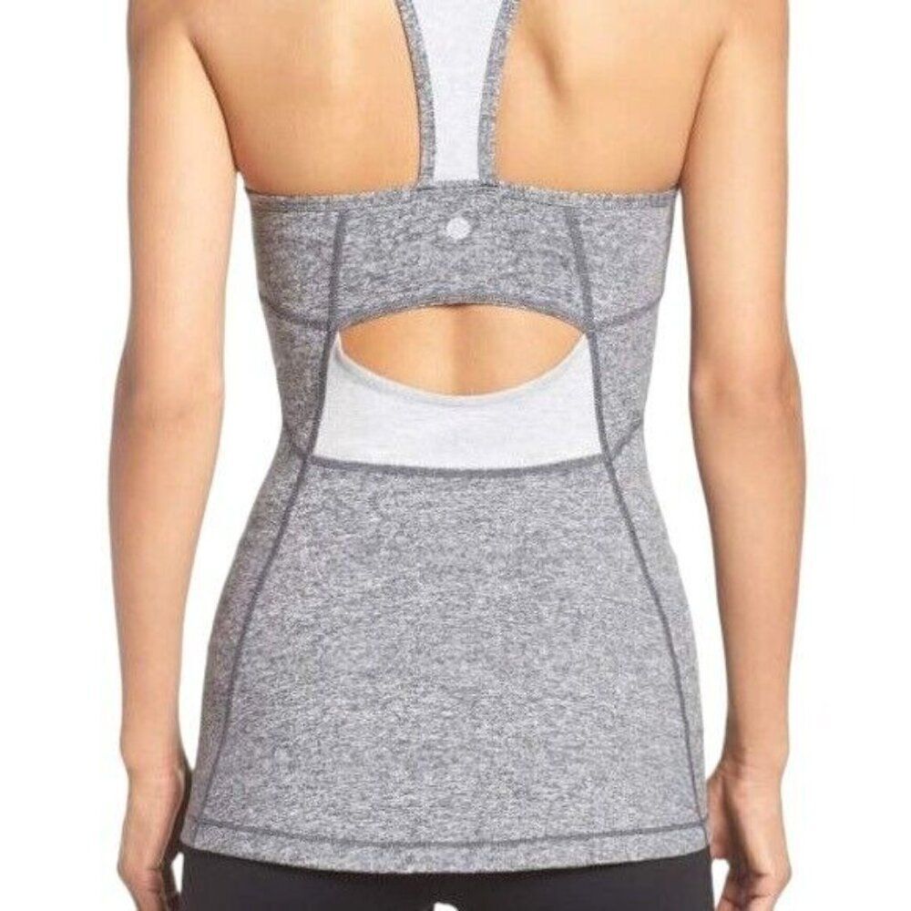 Zella Tank Top Women’s‎ Size XS Take The Plunge Grey Activewear Open Back Logo - Picture 2 of 8